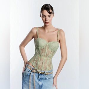 Perfect Corset Lace Bodysuit in Moss